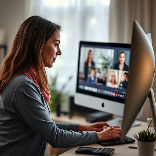 Person, die vor einem Computer sitzt und eine Video-Marketing-Strategie plant